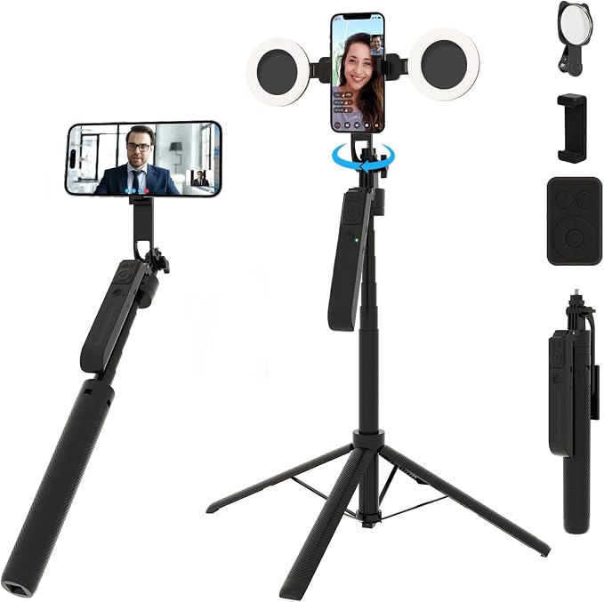 Auto Face Tracking Selfie Stick Tripod with Fill Light, 360 Rotation & Gesture Control, 70.9" Selfie Stick Tripod for iPhone with Remote for for TikTok/Vlog/Live Stream/Video Recording by Unknown