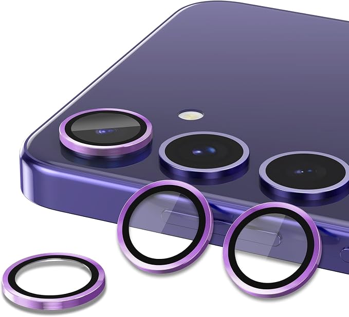 for Samsung Galaxy S24 Camera Lens Protector, Individual Metal Ring Tempered Glass Lens Cover, [Strong Adsorption] Scratch Resistant Ultra-Thin HD Clear Lens Cover, 2 Sets-Purple - Image 2