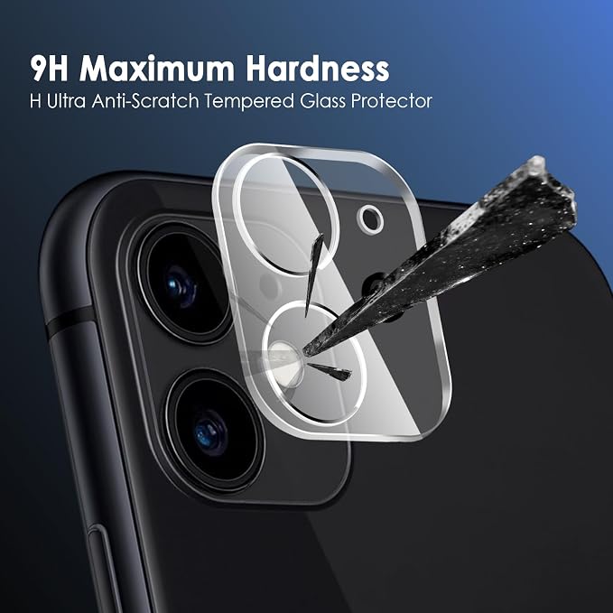 FanTEK Camera Lens Protector Compatible with iPhone 11/12 Mini, 9H Tempered Glass Camera Screen Cover, Ultra HD Clear Acrylic Full Coverage Guard, Case Friendly - Image 3