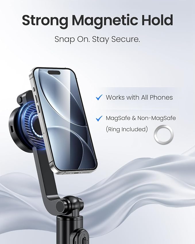 UBeesize Magnetic Selfie Stick Tripod with Dimmable Light and Rechargeable Remote, Portable Travel Phone Tripod Stand for MagSafe and Android Phones, Ideal for Vlogging, Photos, Video Recording - Image 2