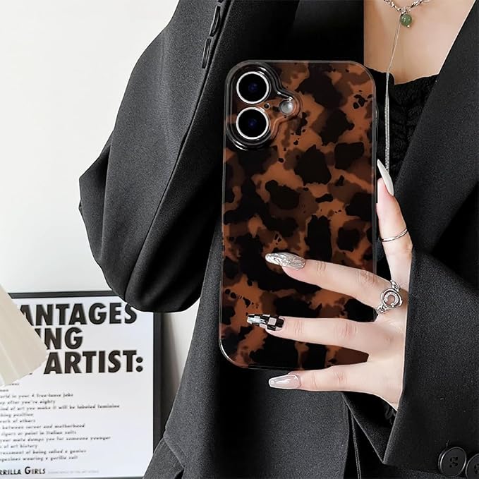 Cute Phone Case for iPhone 16 Plus Case Amber Leopard Print | Cheetah Tortoiseshell Pattern,Full Camera Protective,Slim Shockproof TPU,Aesthetic Girly Glossy Cover for Women Men-Brown - Image 5