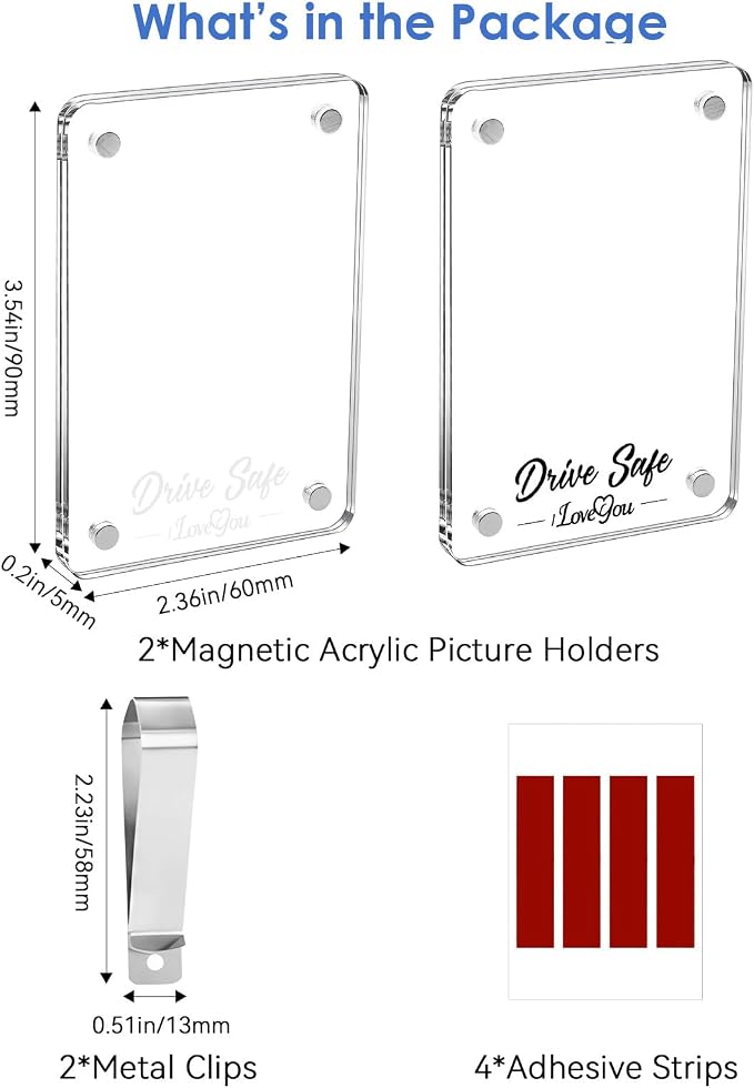1797 Personalized Father’s Day Gift 2 Pack Drive Safe I Love You Clip Car Visor Photo Holder Picture Frame Magnetic Acrylic Display Horizontal Vertical fit Polaroid Wallet Size Photos 3.5 x 2.4 inch - Image 7
