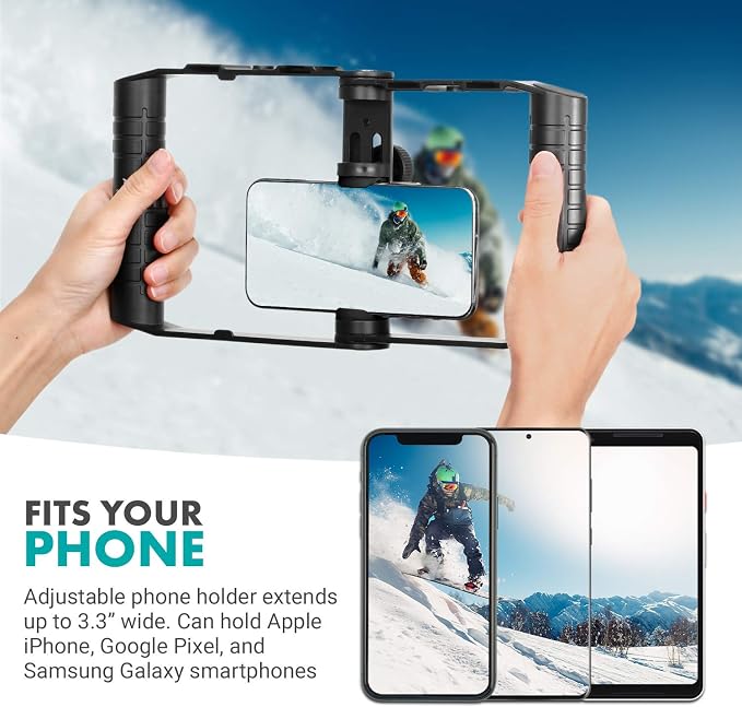 Movo SPR-20 Foldable Smartphone Video Rig Cage | Cold Shoe Mounts for Microphone or LED Light, Vlogging Mount Compatible with iPhone, Android - Image 3