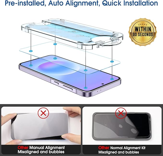 amFilm OneTouch for Samsung Galaxy A57 Screen Protector Tempered Glass | Auto-Alignment, 30s Install, Bubble Free, Scratch & Drop Protection, HD Clear, Camera Lens Protector, 2+2 Pack (A57-6.7'') - Image 3