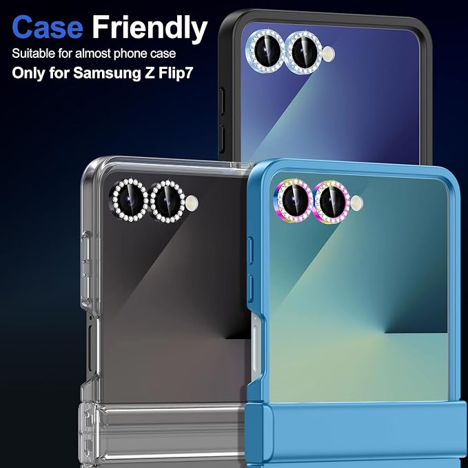 for Samsung Galaxy Z Flip 7 Camera Lens Protector, Individual Metal Ring Tempered Glass Lens Cover, [Strong Adsorption] Scratch Resistant Ultra-Thin HD Clear Lens Cover, 1 Set-Black Diamond - Image 7
