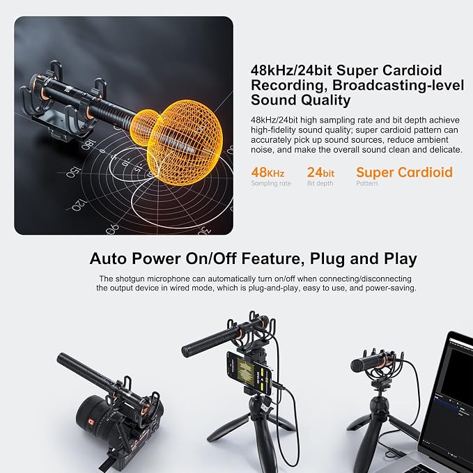 COMICA CVM-VM30 2.4G Super Cardioid Wireless Shotgun Microphone for Camera | Condenser Microphone for Smartphone, and PC with 75/150Hz, Universal Video Microphone for Filmmakers, Vloggers - Image 5