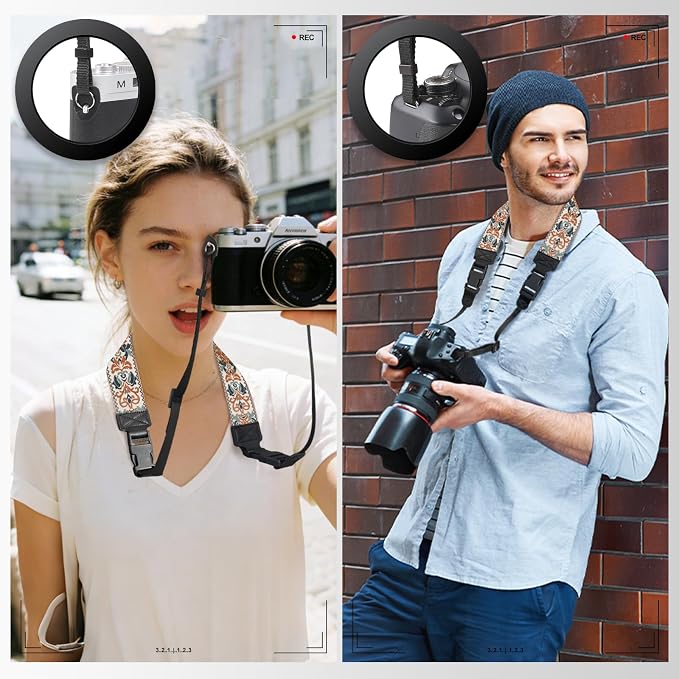 Adjustable Camera Neck Strap, Vintage Embroidered Shoulder & Crossbody Camera Strap with 4 Connection Ways, Anti-Slip Camera Strap for DSLR, Mirrorless & Camcorder, Travel & Outdoor Photography Gear - Image 3