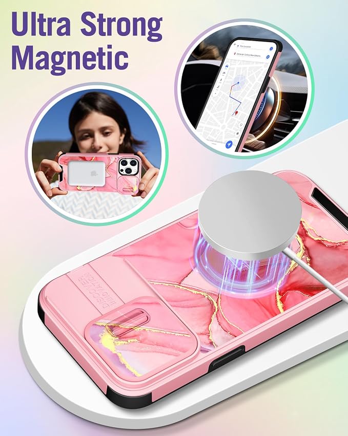 Buleens for iPhone 15 Pro Case 6.1 Inch - with Ring Stand & Camera Cover Aesthetic Cute Designed for Women Girls Pretty Teens Girly Fashion for Phone Case for iPhone 15 Pro Compatible with Magsafe - Image 4