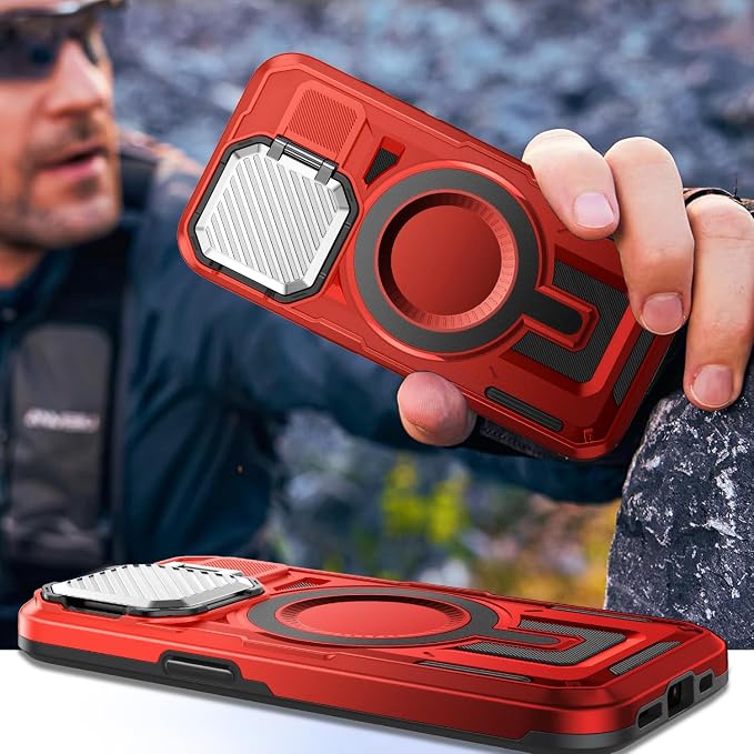 Camera Stand Case for iPhone 14 Pro, [Compatible with MagSafe] [Lens Cover] 2024 Version Military Grade Protective Soft Case for iPhone 14 Pro 6.1 inch Men Women, Red - Image 7