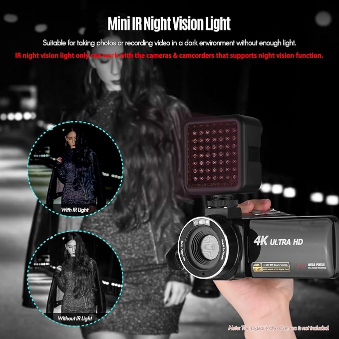 Mini IR Night Vision Light Infrared Photography Light for Video Camera Camcorder Built-in Rechargeable Battery with 3 Cold Shoe Mount for Vlog YouTube Video Recording - Image 5