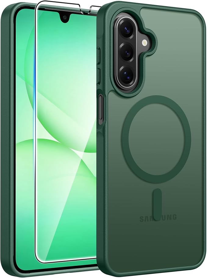 FNTCASE for Galaxy A17/A16 5G Phone Case, Fit for Magsafe, Screen Protector | Translucent Matte, 14FT Military Grade Drop Protection, Slim Shockproof Protective, for Samsung A 17 A 16 Cover, Green by FNTCASE