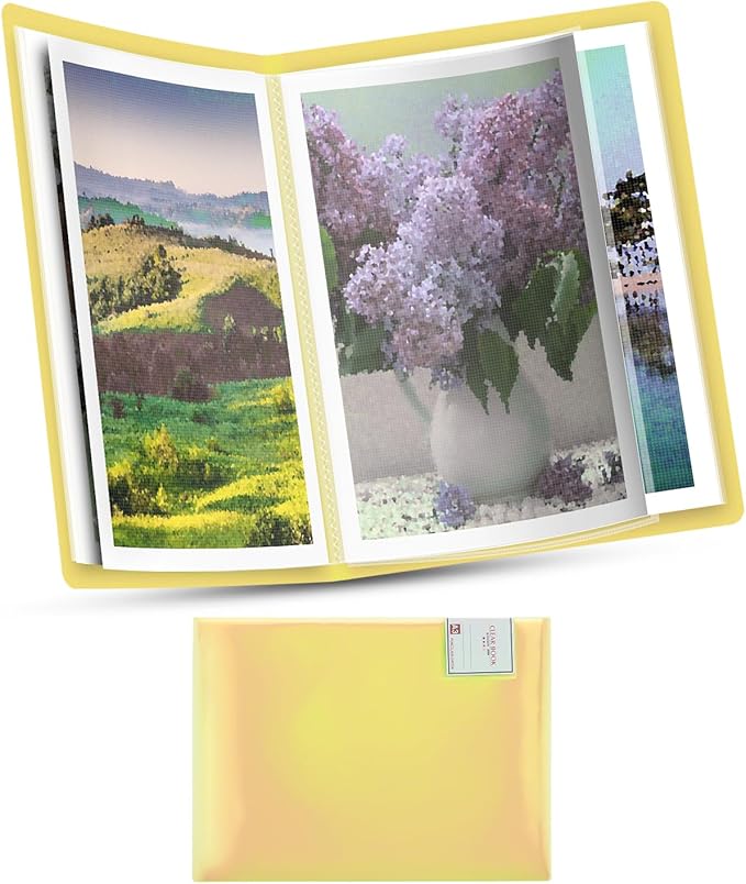 SXhyf A3 Diamond Painting Storage Book for 60 Diamond Painting Pics, 30 Pages Diamond Art Storage Book, Diamond Painting Presentation Portfolio Folder for Artwork (Yellow, A3-16.5 x 12.1 in) by SXhyf