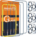 QHOHQ 3 Pack Screen Protector for iPhone 15 Pro Max [6.7 Inch] with 3 Pack Camera Lens Protector, Tempered Glass Film, HD Clear, 9H Hardness, No Bubbles, Case Friendly by QHOHQ