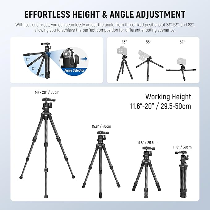 NEEWER TP09 Carbon Fiber Mini Tripod Compatible with iPhone, 20" Lightweight Compact Travel Desktop Tripod Stand with Ball Head, Phone Holder, Remote for Phone DSLR Camera Video Camcorder Webcam - Image 2