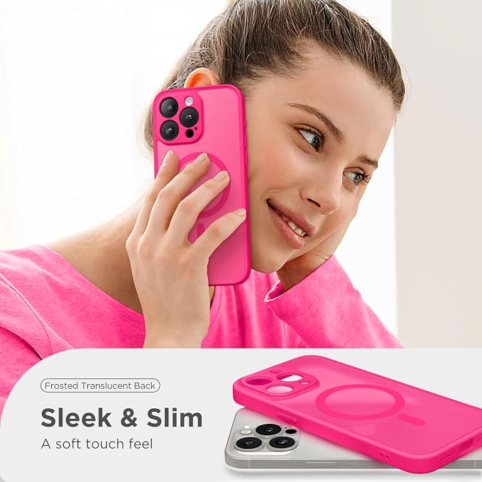 CAPRARO for iPhone 14 Pro Case, Compatible with MagSafe Hot Pink | Upgraded [Full Camera Protection] Shockproof Protective Slim Translucent Matte Magnetic Phone Case 6.1'', Hot Pink - Image 7