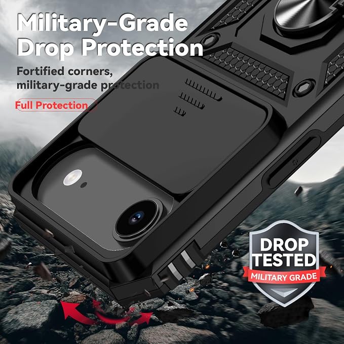 SunStory Phone Case for iPhone Air Case with HD Screen Protector & Slide Camera Cover & Rotated Ring Kickstand, [Military-Grade] Phone Case for iPhone 17 Air, Black - Image 6