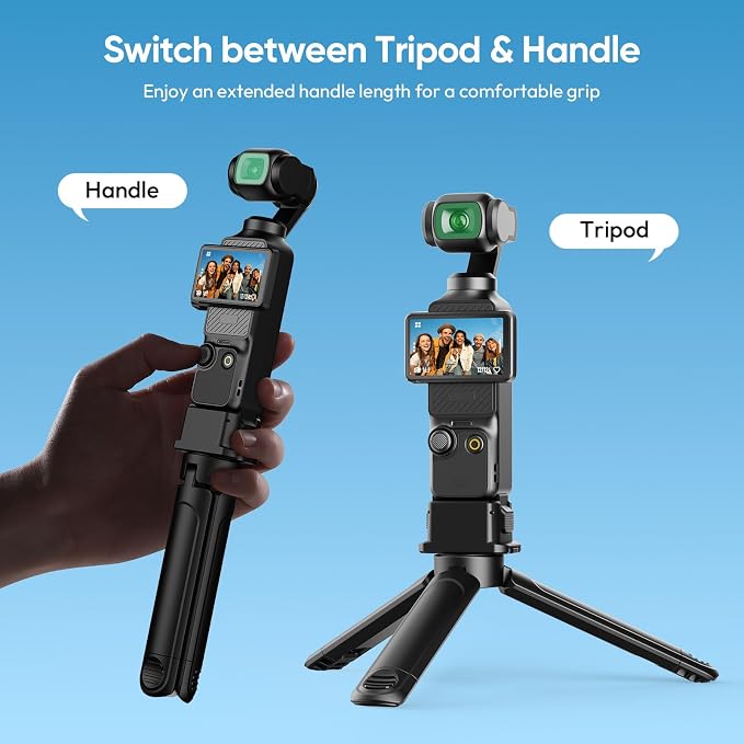Mini Tripod Handle Kit for DJI Osmo Pocket 3/4/4P/Xtra Muse | Quick Release, Charge While Shoot, 2-in-1 Tripod/Handle, Action Camera Adapter, 1/4" Thread, Extendable, Portable - Image 2