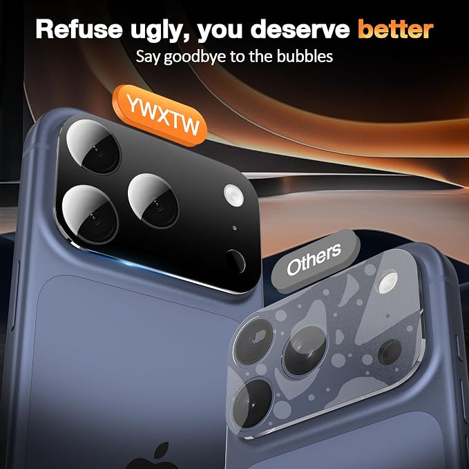 YWXTW [0 Bubbles for iPhone 17 Pro Camera Lens Protector, Full Coverage Tempered Glass Lens Screen Protector for iPhone 17 Pro Accessories, Case Friendly, HD Clear, 3 Pack (Black) - Image 2