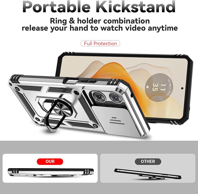 for Motorola Moto G 2025 / Moto G 2026 / Moto G Play 2026 Case, with Slide Camera Cover HD Screen Protector [Military Grade 16ft. Drop Tested] Ring Holder Kickstand Protective Phone Case, Silver - Image 7