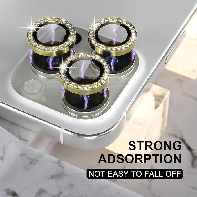Choiche for iPhone 16 Pro/iPhone 16 Pro Max Camera Lens Protector | Ultra HD, Bling 9H Tempered Glass Camera Cover Screen Protector Metal Ring Decoration Accessories (Diamond-Gold) - Image 6
