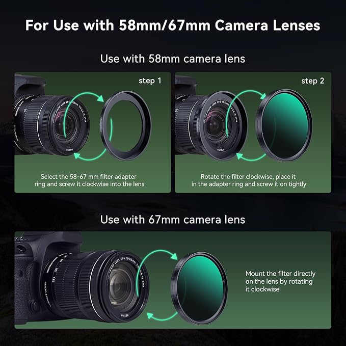 APEXEL 67mm Variable ND2-32 ND Filter for iPhone/DSLR Neutral Density Filter for iPhone Camera Lens 16 15 14 13 12 Pro Max Samsung Galaxy Huawei with Adapter Ring, Universal Clip, Cold Shoe - Image 9