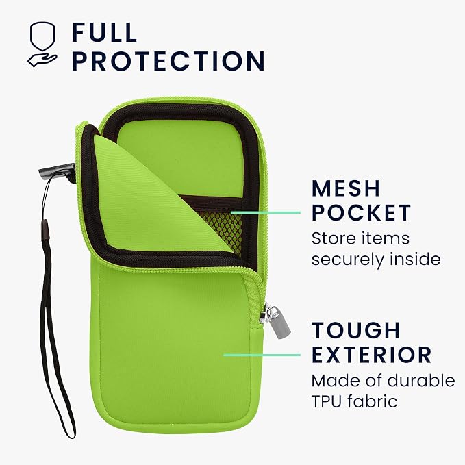 kwmobile Universal Phone Pouch Size XXL - 7" - Neoprene Smartphone Pouch with Zip - Water-Repellent Mobile Phone Case - Sleeve in Neon Green - Image 3