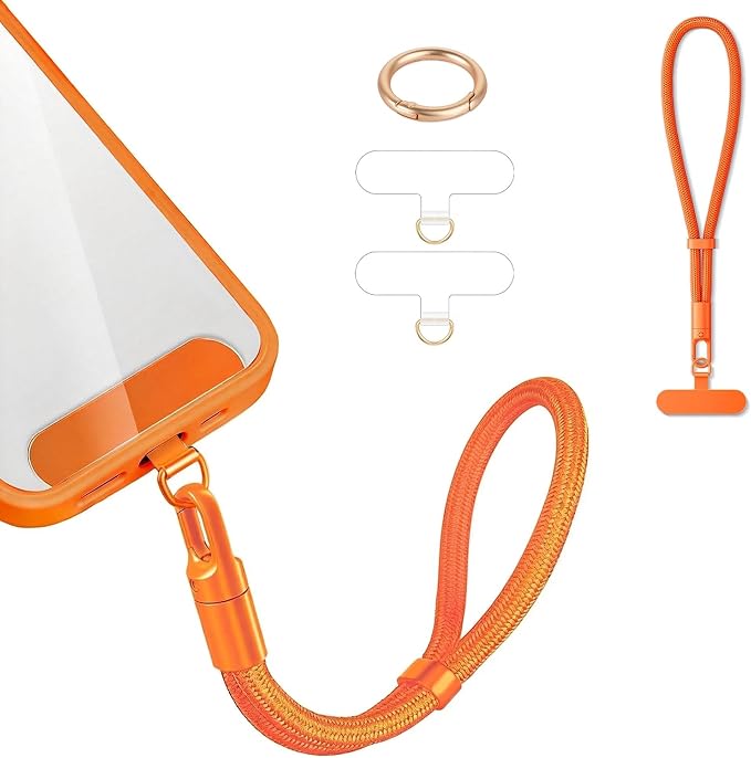 Phone Wrist Strap Lanyard Hand Universal Adjustable Phone Finger Grip Wristlet with 3 Patches Tether Anti Theft for iPhone 16 Pro Max 15 Charms for Keychain USB Flash Drive Wallet ID Name Tag Orange by Casecond