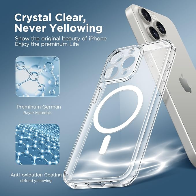 CAPRARO for iPhone 15 Pro Max Case, Compatible with MagSafe Clear | Upgraded [Full Camera Protection] Shockproof Protective Slim Translucent Matte Magnetic Phone Case 6.7'', Clear - Image 8