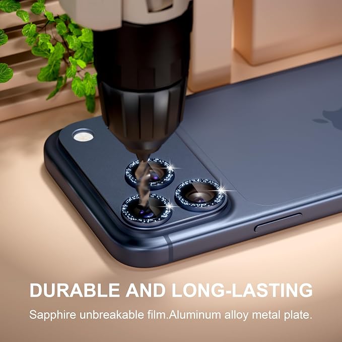 for iPhone 17 Pro Max Camera Lens Protector, Glitter Deep Blue | [Military Grade Shatterproof] [Strong Adsorption] [Case Friendly] Matte Metal Tempered Glass Camera Screen Cover Accessories - Image 4