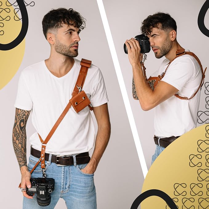 Leather Camera Strap Crossbody for DSLR, Mirrorless – Secure Dual Mount, Quick Release for Professional Photography - Image 4