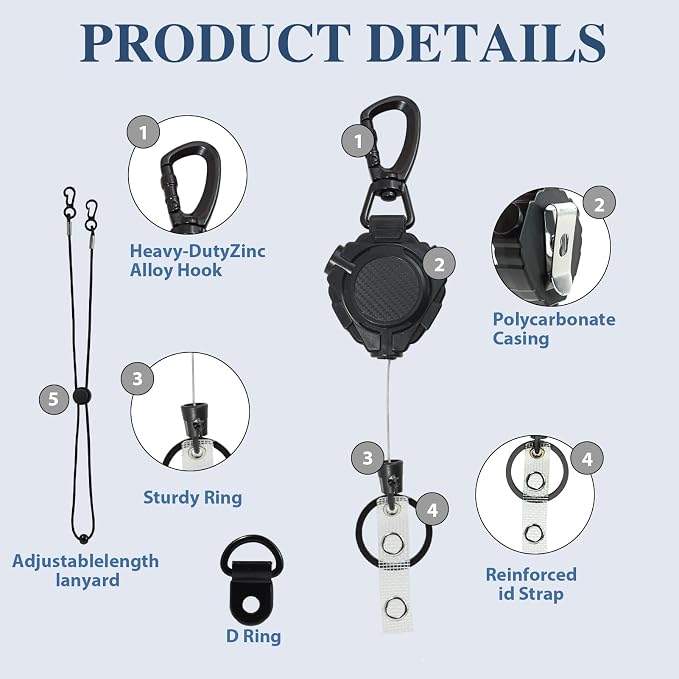 2 Pcs CB Mic Holder Retractable, Heavy Duty Retractable Mic Holder with 32" Stainless Steel Cord, Woven Lanyard and D-Ring Mount - Image 3