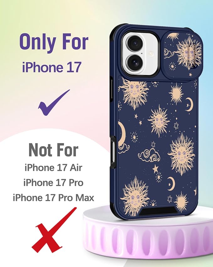 Buleens for iPhone 17 Case 6.3 Inch - with Ring Stand & Camera Cover Aesthetic Cute Designed for Women Girls Girly Kawaii Sun Moon Stars Unique Phone Case for iPhone 17 Compatible with Magsafe - Image 2
