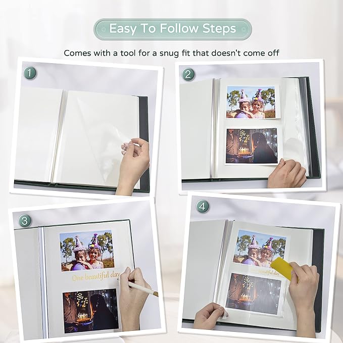 Popotop Large Photo Album Self Adhesive 4x6 5x7 8x10 Scrapbook Album DIY Picture Book,Gifts for Mom,Family Baby and Wedding,with Metal Pen and Plastic Board - Image 4