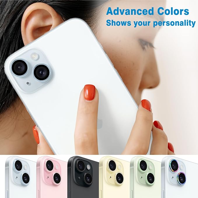 Compatible with iPhone 15 and 15 Plus Camera Lens Protector, Anti-Scratch Lens Cover 9H Tempered Glass Metal Camera Screen Protector Shockproof Camera Ring for iPhone 15 and 15 Plus - 2 Pcs Pink - Image 7