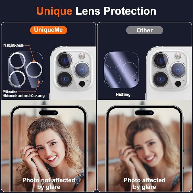 UniqueMe 3 Pack for iPhone 14 Pro Max/14 Pro Camera Lens Protector-Silver | Scratch-Resistant, Case Friendly - Image 6