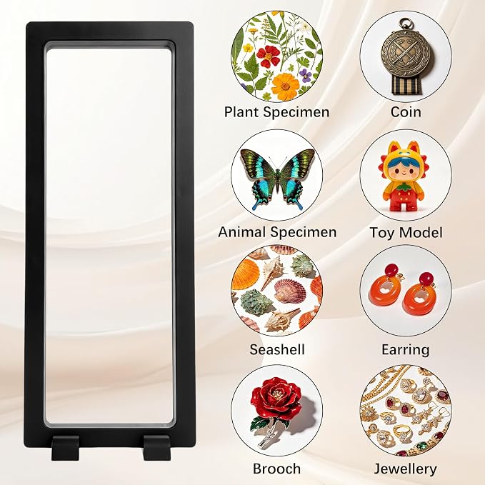 6 Pcs 3D Floating Frame Case, Clear Challenge Coin Display Stand | 2 Bases Option, Transparent PE Film Storage Box Holder for Jewelry, Medals, Specimens, Rocks, Fossils, Gemstones - Image 6
