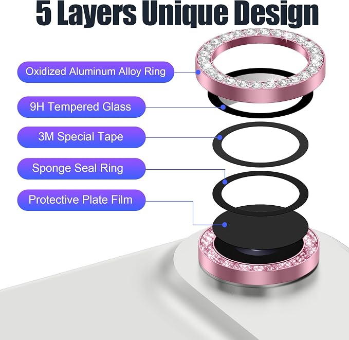AGVEE 3+3 6 Pack for iPhone Air Camera Lens Protector Cover | Individual Bling Diamond & Bling Glitter Sparkle Cute Gem Metal Ring, 9H Tempered HD Glass - Image 7
