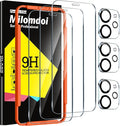 Milomdoi Screen Protector for Apple iPhone 12, Tempered Glass | 3+3 Pack, 9H+ Hardness, Camera Lens Protector, Military Grade Shatterproof, Easy Installation, No Bubbles, Case Friendly by Milomdoi
