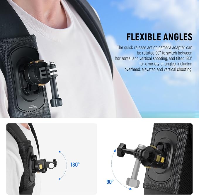 NEEWER Backpack Shoulder Chest Strap Mount Compatible with GoPro DJI Insta360 Action Cameras, 360° Camera Backpack Clip Holder Quick Release & One Toggle Switch for Photography Video Recording, GP63 - Image 4