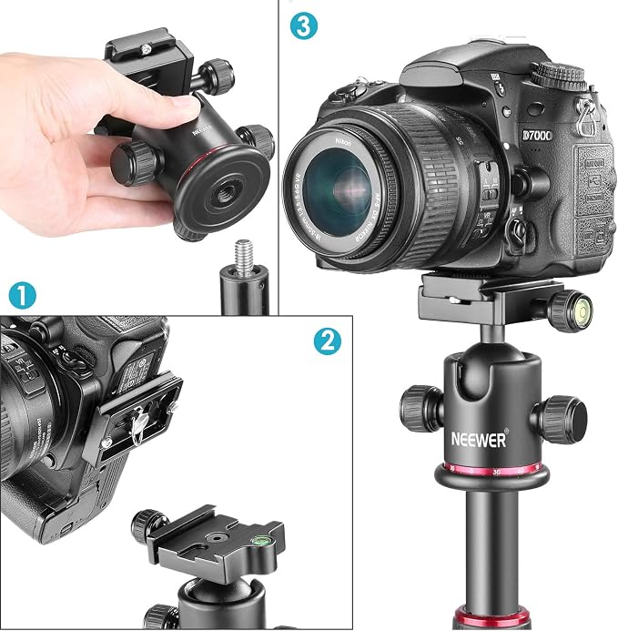Neewer Professional Metal 360 Degree Rotating Panoramic Ball Head with 1/4 inch Quick Release Plate and Bubble Level,up to 17.6pounds/8kilograms,for Tripod,Monopod,Slider,DSLR Camera,Camcorder - Image 5