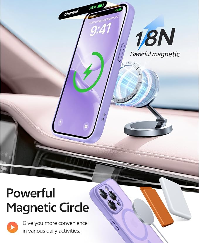 FNTCASE for iPhone 14 Pro Case, Compatible with Magsafe, Screen Protector | Full Camera Protection, Translucent Matte, 14FT Military Grade Drop Proof, Shockproof Protective Phone Cover, Light Purple - Image 3
