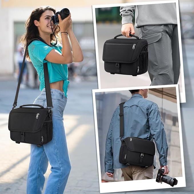 RAINSMORE Camera Bag, DSLR SLR Mirrorless Camera Case for Photographer | Waterproof Camera Sling Bag with Rain Cover & Tripod Holder Soft Padded Crossbody Camera Bag for Sony Canon Nikon Fujifilm - Image 7