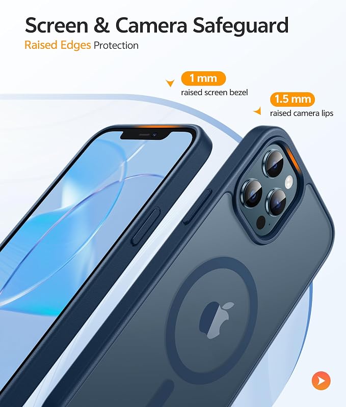 FNTCASE for iPhone 12 Pro Max Case, Fit for Magsafe, Translucent Matte Back | Strong Magnetic Charging, Shock Absorbent, 14FT Military Grade Drop-proof, Anti Slip, Blue - Image 4