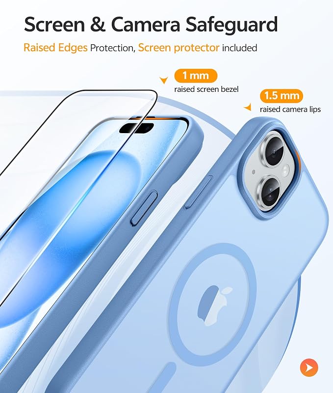 FNTCASE for iPhone 15/14/13 Case, Fit for Magsafe, Glass Screen Protector | Translucent Matte, Magnetic Phone Cases, 14FT Military Grade Drop Protection, Slim Shockproof Protective Cover, Light Blue - Image 4