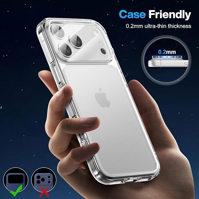 Camera Lens Protector (2 Pack) Compatible with iPhone 17 Pro 6.3" Camera Lens Cover Protection, 9H Tempered Glass, HD Clear Anti-Scratch, Triple-Lens, Clear Shield, Case Friendly - Image 5