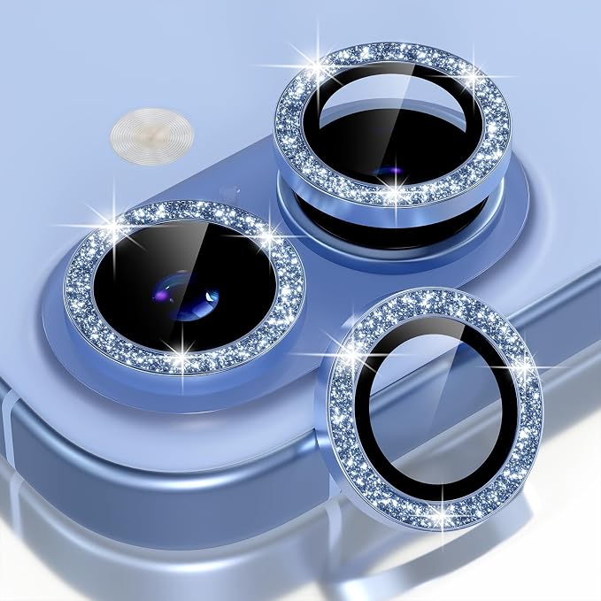 Choiche for iPhone 17 Camera Lens Protector Bling, Glitter-Blue | Ultra HD, 9H Tempered Glass Camera Cover Screen Protector Metal Individual Ring Decoration Accessories, 2-Lens, 6.3-inch by Choiche