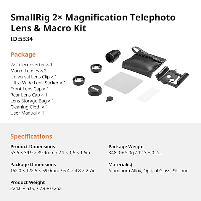 SmallRig 2X Magnification Telephoto Lens & Macro Kit for iPhone 17/16/15 Pro Max, Optical Zoom Teleconverter with 2 Macro Lenses, Compatible with Smartphone 4x/5x/8x Telephoto Camera, T-Mount-5334 - Image 7
