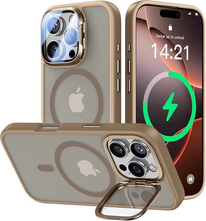VOFATA [Upgraded] for iPhone 16 Pro Max Case with Camera Cover Stand [Fit for MagSafe][9H Camera Lens Protector] Mil-Grade Protection Translucent Magnetic iPhone 16 Pro Max Phone Case, Rose Gold by VOFATA
