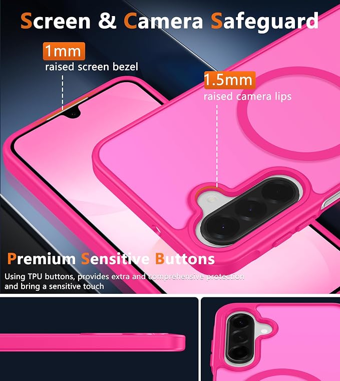 FNTCASE for Galaxy A26 5G Phone Case, Fit for Magsafe, Screen Protector | Translucent Matte, 14FT Military Grade Drop Protection, Slim Shockproof Protective, for Samsung A 26 4G Cover, Hot Pink - Image 7