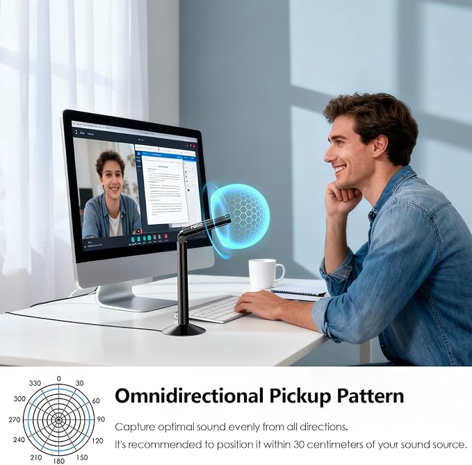 USB PC Microphone with Adjustable Stand External Mini USB Microphone | Plug & Play Omnidirectional USB Computer Microphone for Laptop, YouTube, Meeting, Recording, Podcasting, Gaming - 4 Feet - Image 3